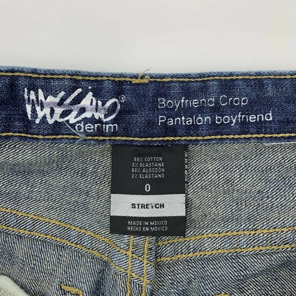 Mossimo Denim Jeans Size 0 Womens Boyfriend Crop Stretch Medium Wash Frayed Hem - Picture 4 of 6